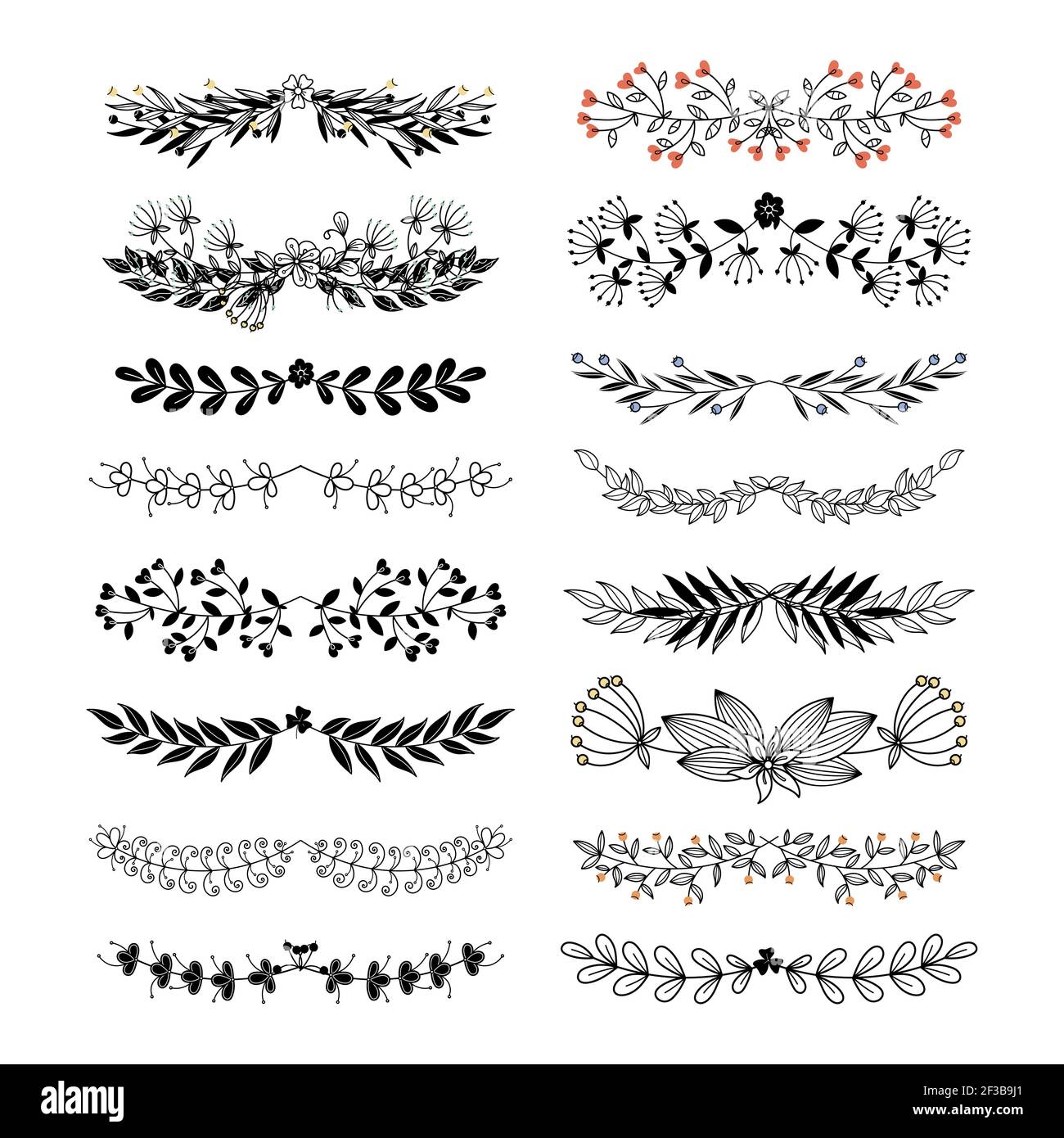 Blumenrahmen und Trennlinien Vektor isoliert auf weißem Hintergrund Stock Vektor