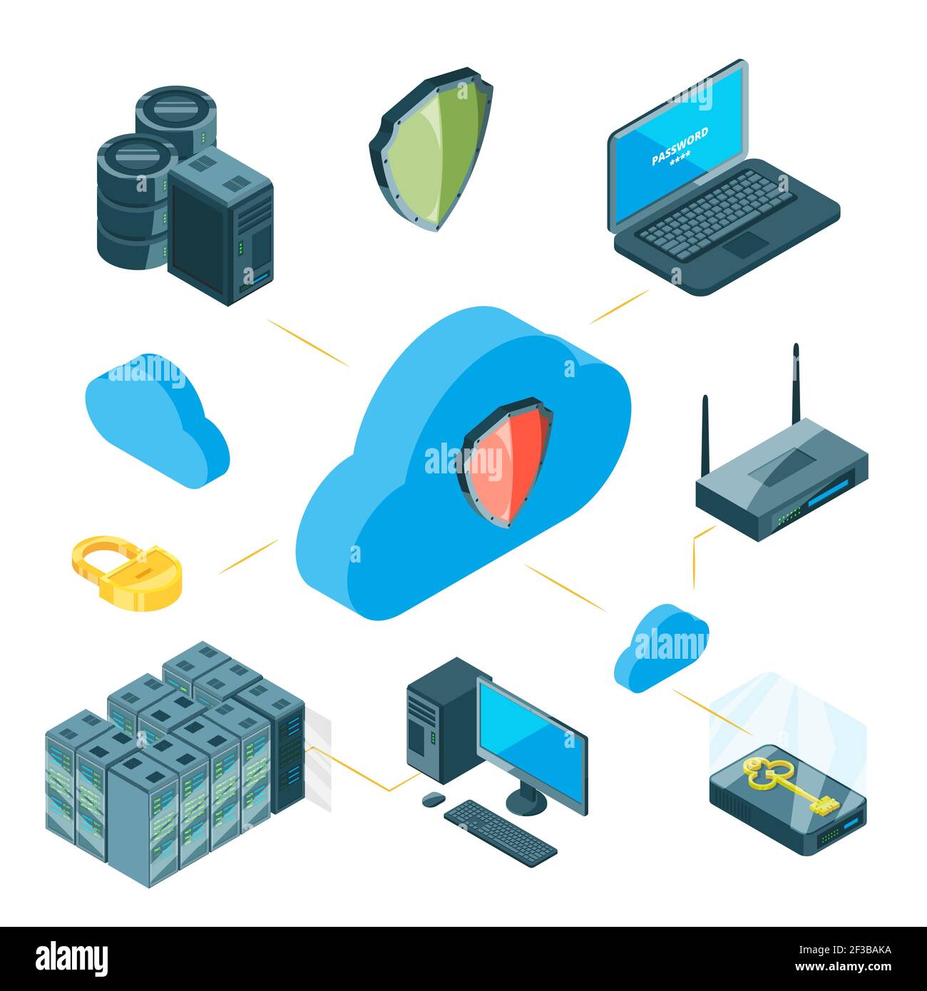 Data Protection Vector Konzept. Infografik zur isometrischen Cloud-Speicherung Stock Vektor