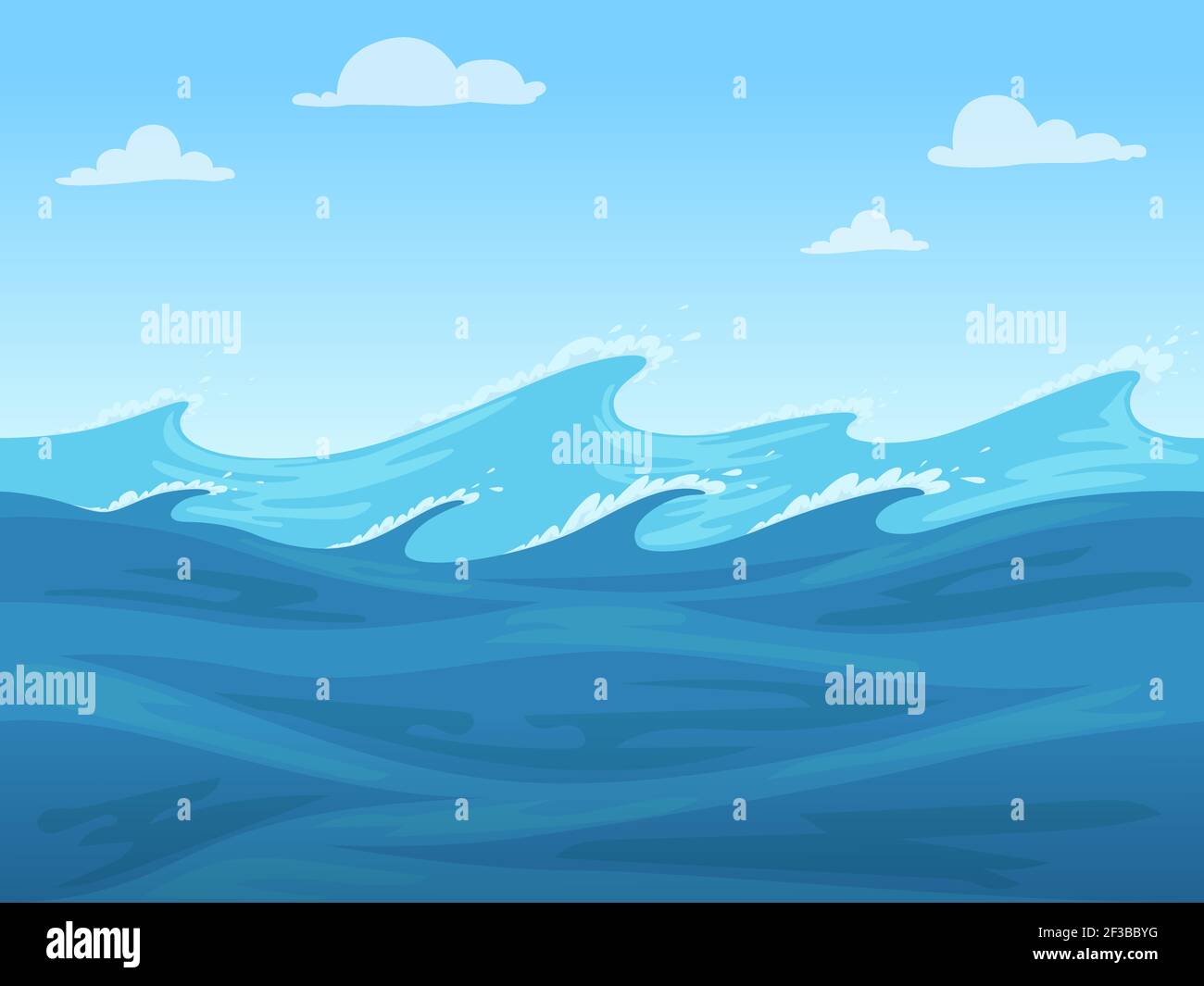 Sea nahtloses Spiel. Blaue flüssige Oberfläche von Ozean oder Fluss Vektor 2D nahtlose Landschaft Stock Vektor