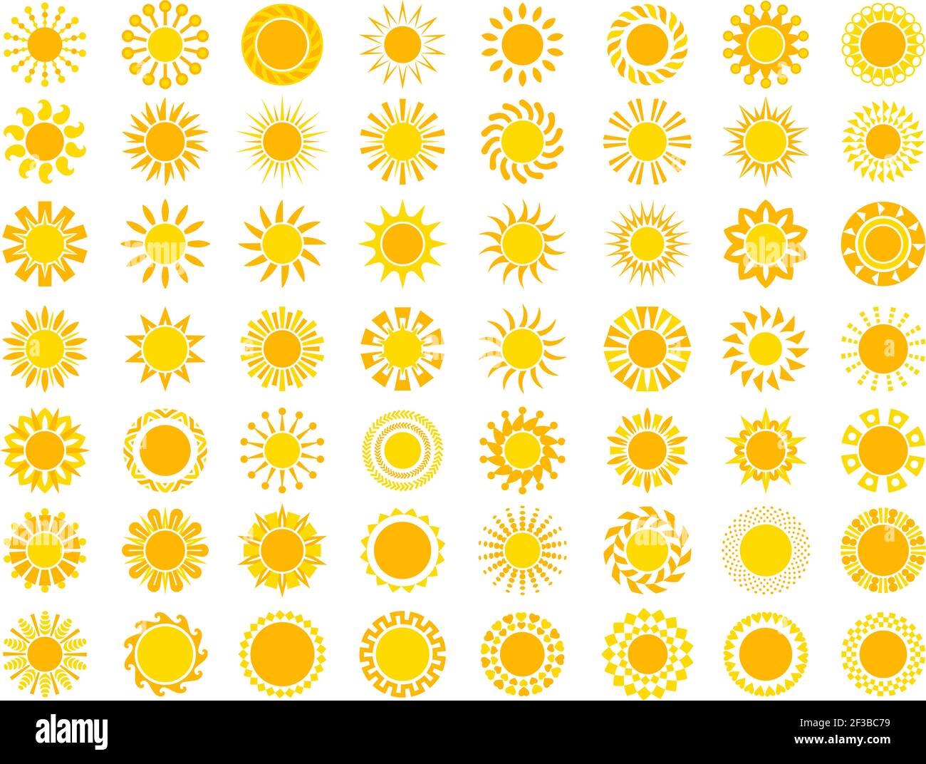 Sun Kollektion. Gelb Sonnenaufgang Symbole Natur Vektor stilisierte Symbol der Sonne Stock Vektor