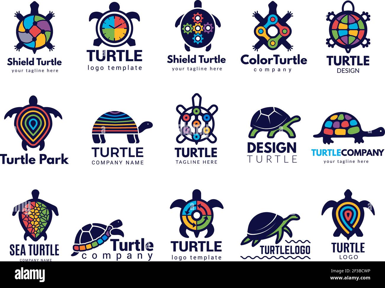 Schildkrötensymbole. Business-Logo wild Meerestiere Schildkröte Vektor farbige stilisierte Bilder Sammlung Stock Vektor