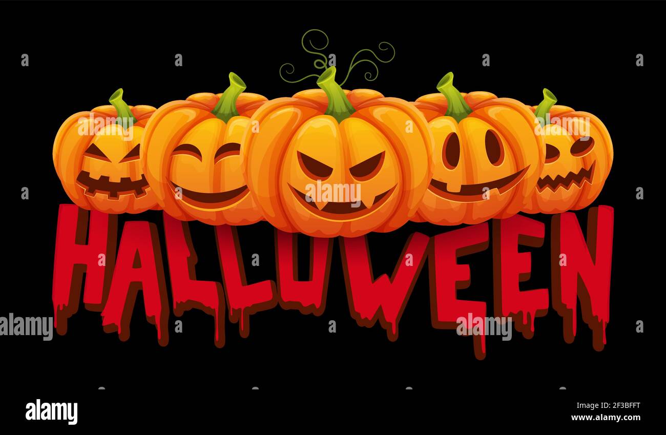 Halloween-Banner. Vektor halloween Kürbis mit lustigen Gesichtern. Party-Hintergrund Stock Vektor