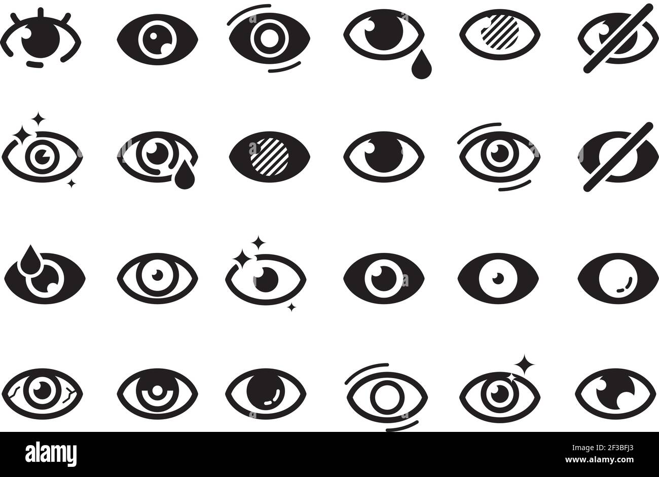 Augen-Symbole. Geschlossene Öffnung Auge menschliche Teile optische medizinische Gesundheitsversorgung Schlaflosigkeit Katarakt gut aussehende Vision Vektor-Symbole Stock Vektor