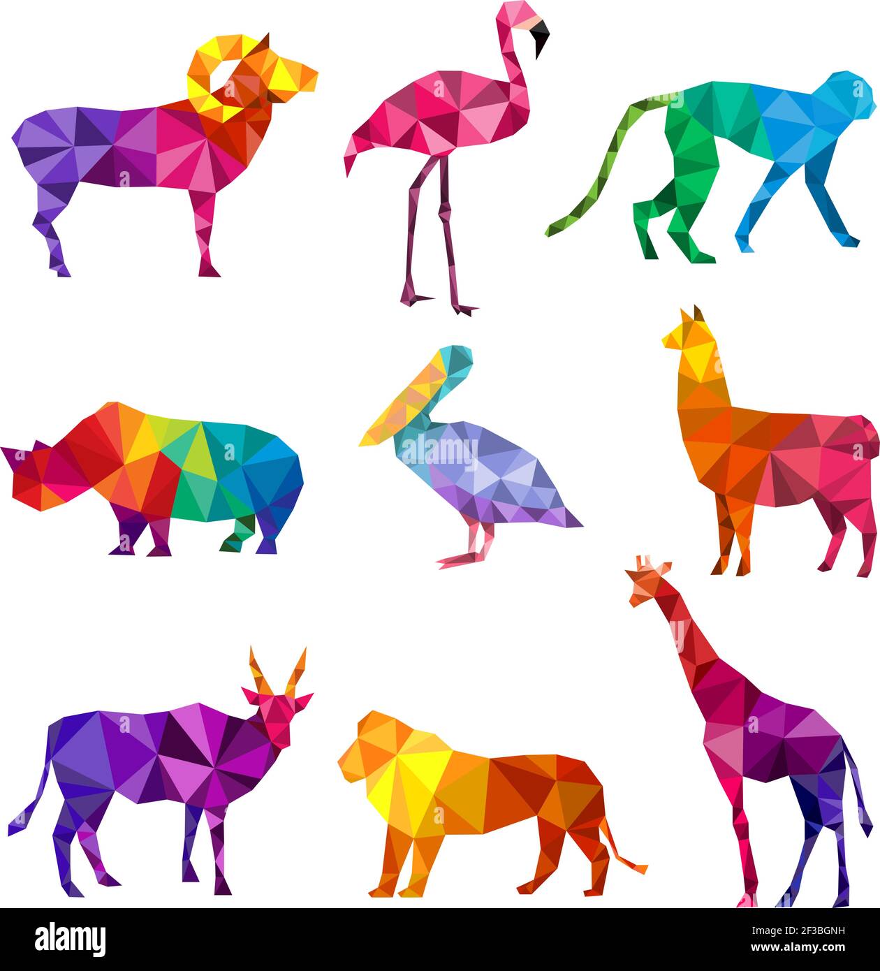 Polygonale Tiere. Low Poly Zoo Silhouetten von Tieren dreieckige geometrische Formen Muster Vektor Origami Sammlung Stock Vektor