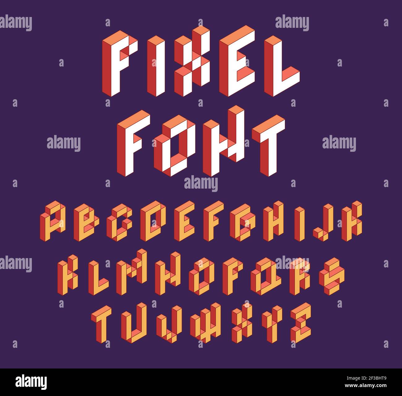 Pixelschriftart. Retro Block Alphabet Spiel im Retro-Stil 90s kubische Buchstaben Vektor isometrische Schrift Stock Vektor