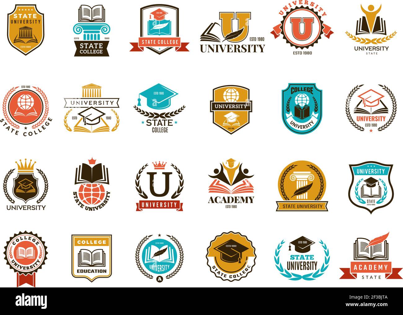 College-Emblem. Schule oder Universität Identität Symbole Abzeichen und Logo Vektor Sammlung Stock Vektor