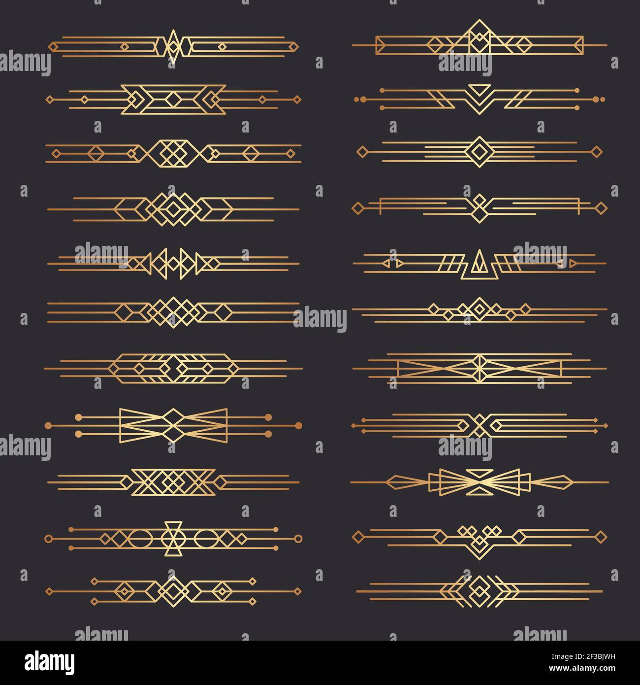 Trennwände im Art déco-Stil. Linien Formen dekorative Ränder minimal wirbeln Dekor 1920s Vektor-Vorlage Trennwände Sammlung Stock Vektor