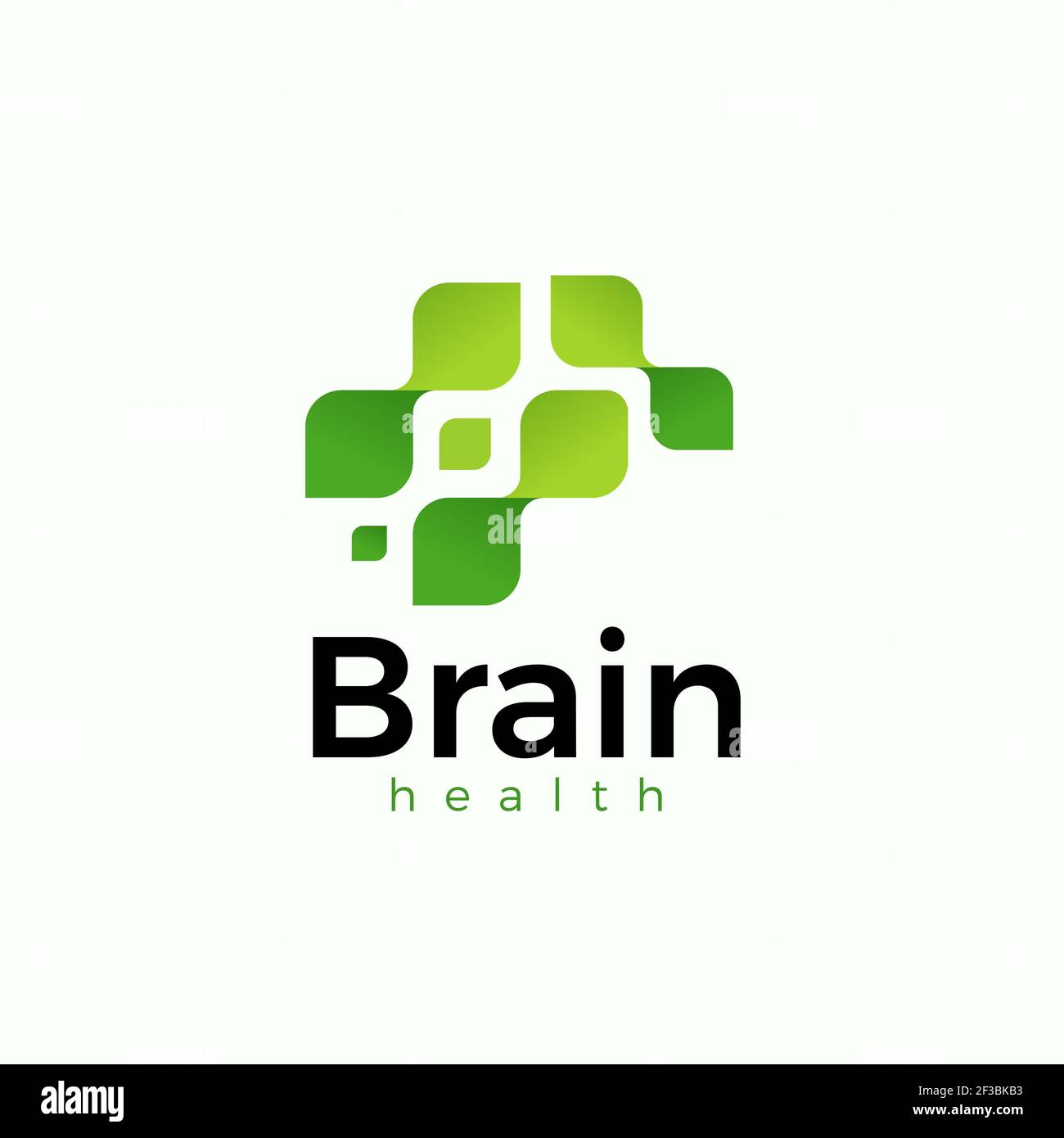 Gehirn aus grünen Blättern, Symbol, Vektor-Logo-Vorlage für Neurologie, Bildung und Psychologie. Frische Idee und Brainstorming, Geist wachsen Symbol. Mensch Stock Vektor