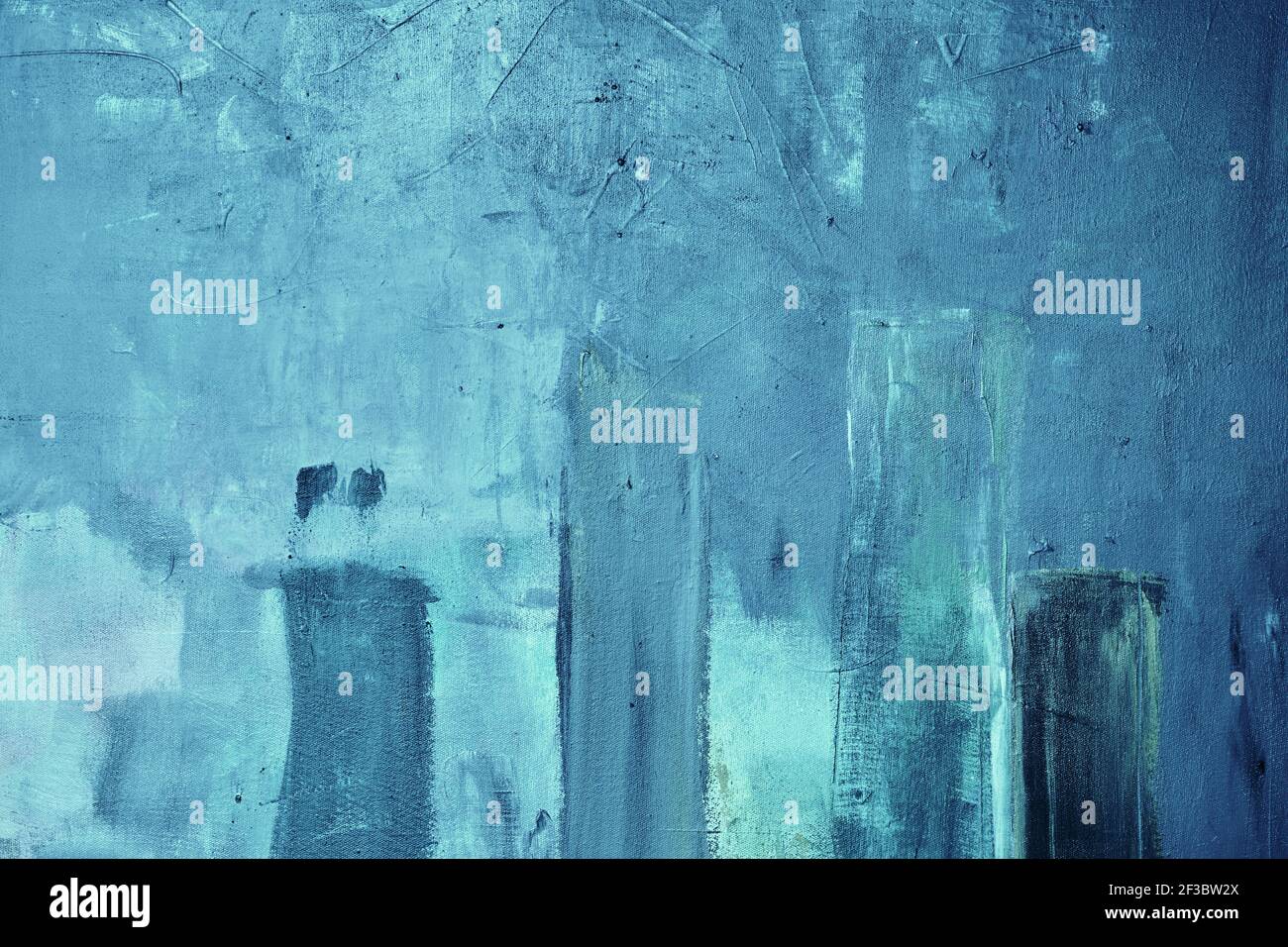 Blaue abstrakte Messer Palette Malerei auf Leinwand, grunge Hintergrund oder Textur Stockfoto