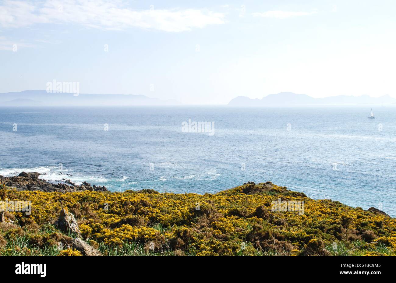 Vigo Ria Aussicht von Cabo Home in Rias Baixas, Pontevedra, Spanien Stockfoto