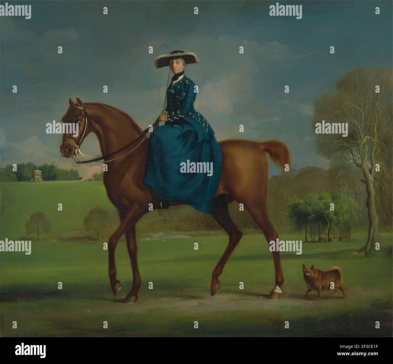 Die Gräfin von Coningsby im Kostüm der Charlton Hunt, ca. 1760. Stockfoto