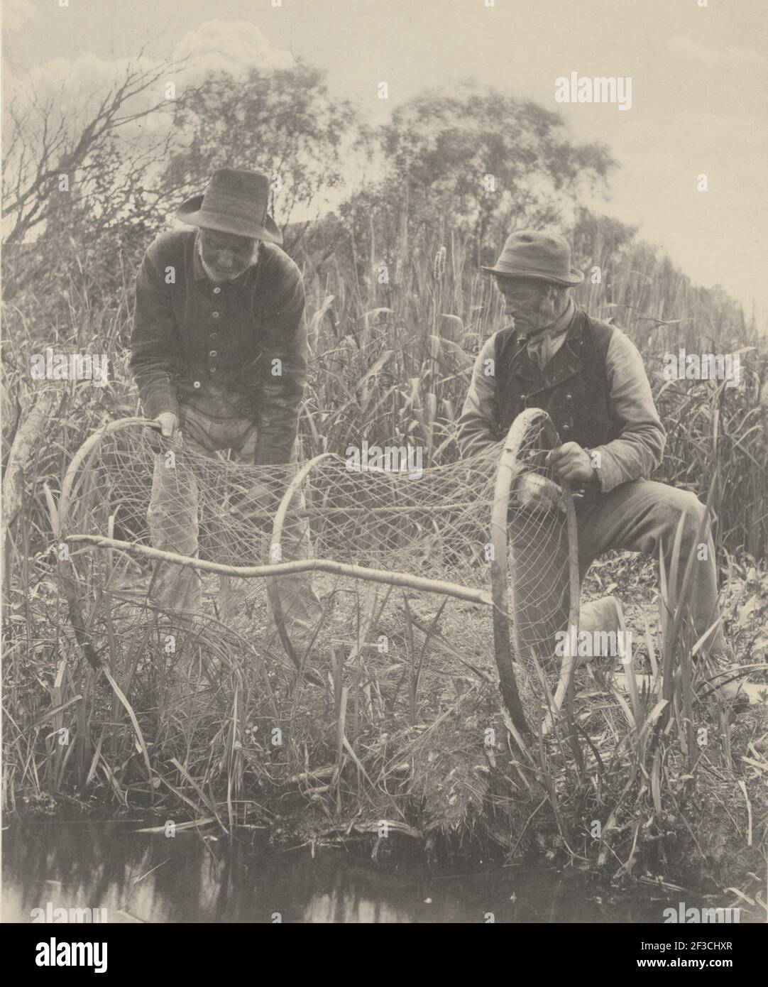 Einrichten des Bow-Net, 1886. Stockfoto