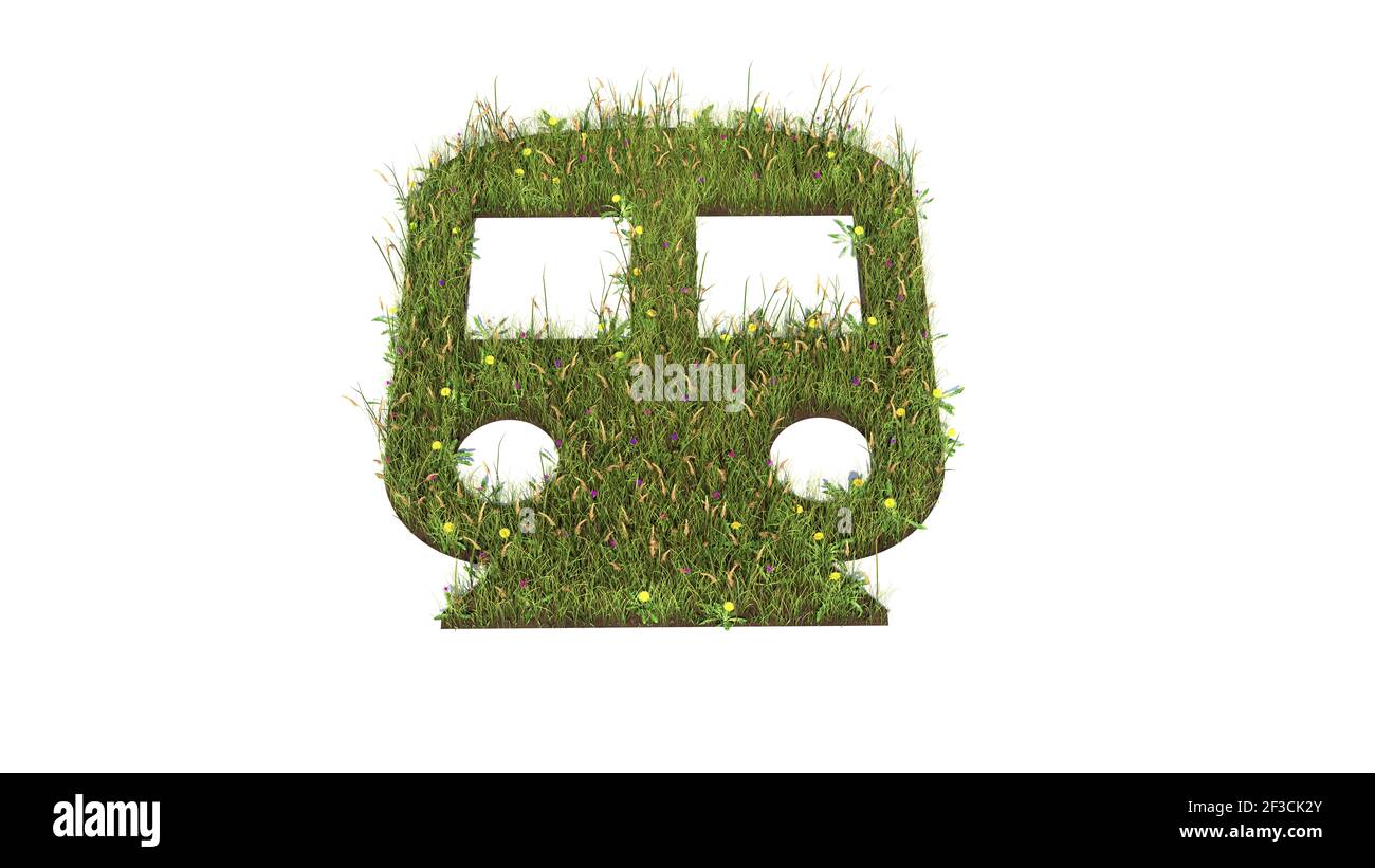 3D gerendertes Grasfeld mit bunten Blumen in Form von Symbol der