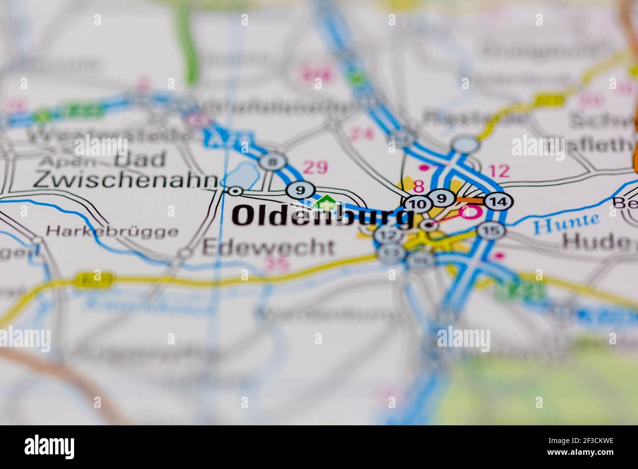 Oldenburg auf einer Geografie- oder Straßenkarte angezeigt Stockfoto