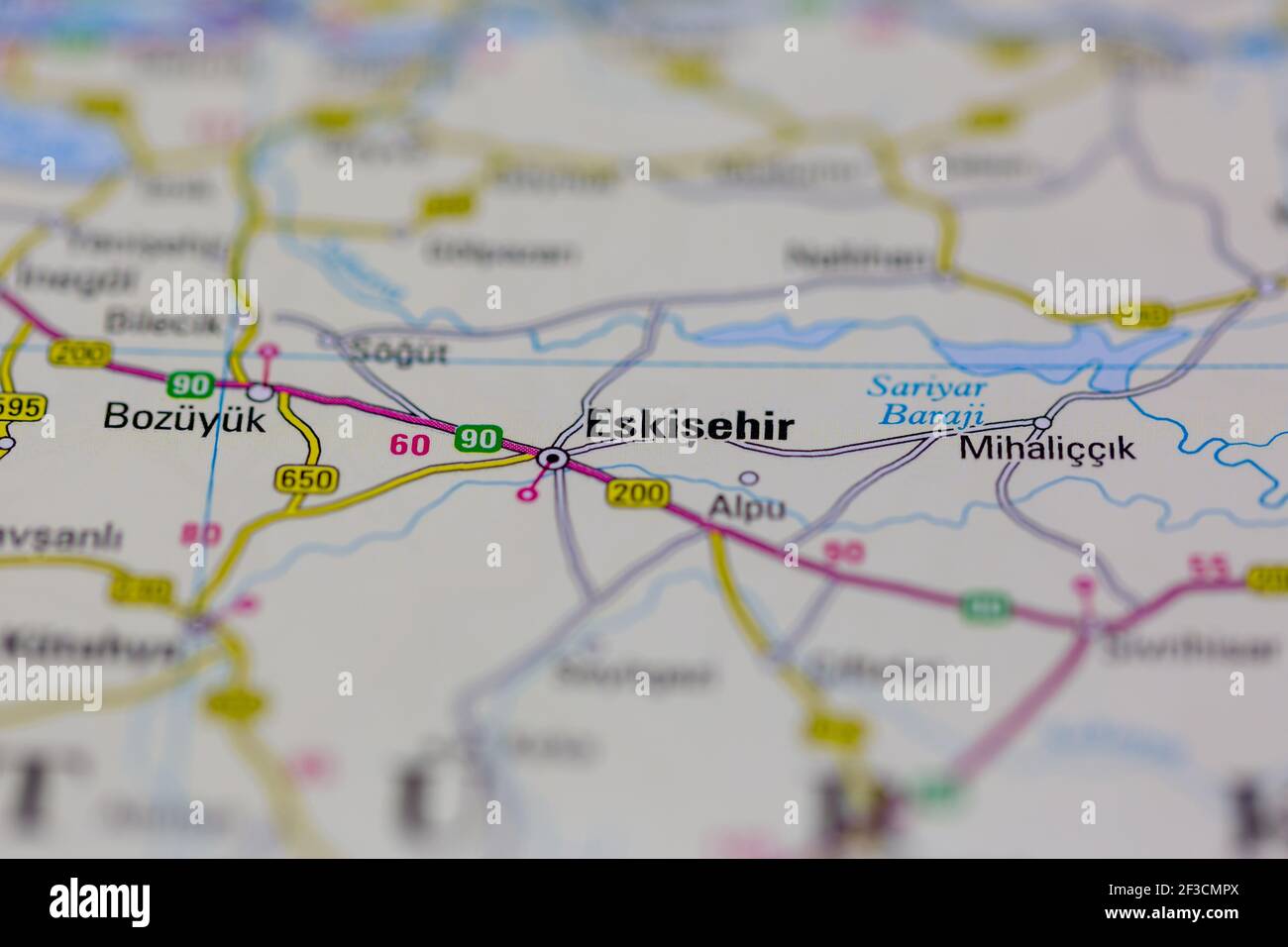 Eskisehir auf einer Geographie-Karte oder Straßenkarte angezeigt Stockfoto