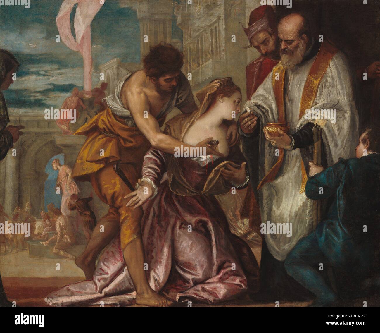 Das Martyrium und die letzte Kommunion der heiligen Lucy, c. 1585/1586. Stockfoto