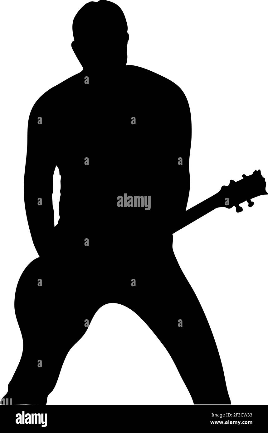 Rockgitarrist Silhouette. Schwarzes Farbdesign Feiner Und Sauberer Pfad. Sehr Glatte Und Hoch Detaillierte Rock Guitarist Silhouette. Vektorgrafik. Stock Vektor