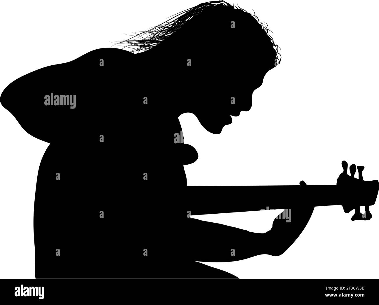 Rockgitarrist Silhouette. Schwarzes Farbdesign Feiner Und Sauberer Pfad. Sehr Glatte Und Hoch Detaillierte Rock Guitarist Silhouette. Vektorgrafik. Stock Vektor