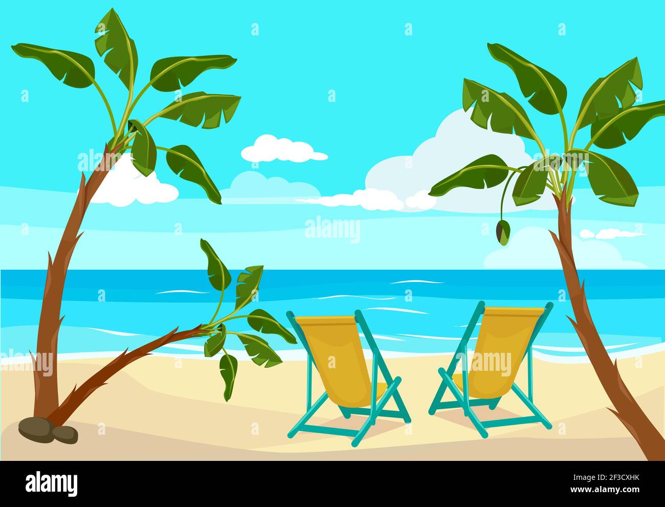 Strandpalme. Sommer Hintergrund Meer tropische Landschaft Vektor-Illustrationen Stock Vektor