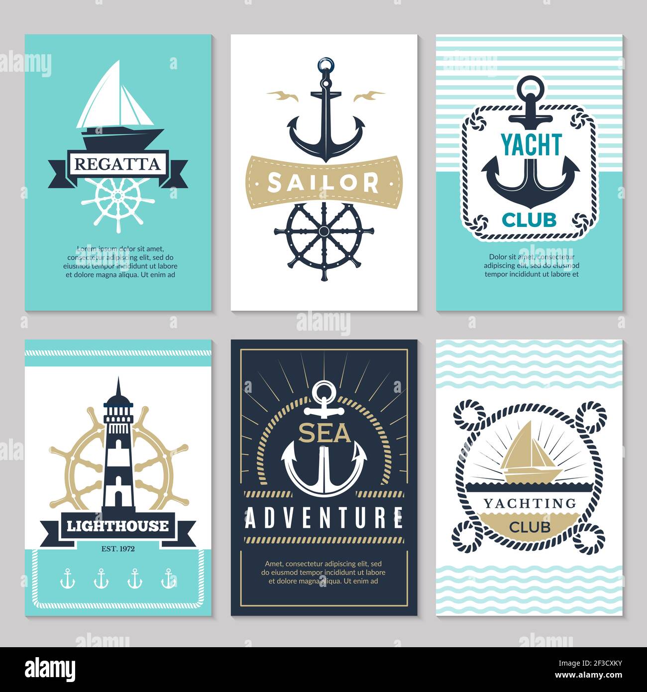 Seekarten. Marine vintage Logotypen Meer Seil Knoten Anker Schiff Meer dekorative Symbole für Etiketten Hintergrund Stock Vektor