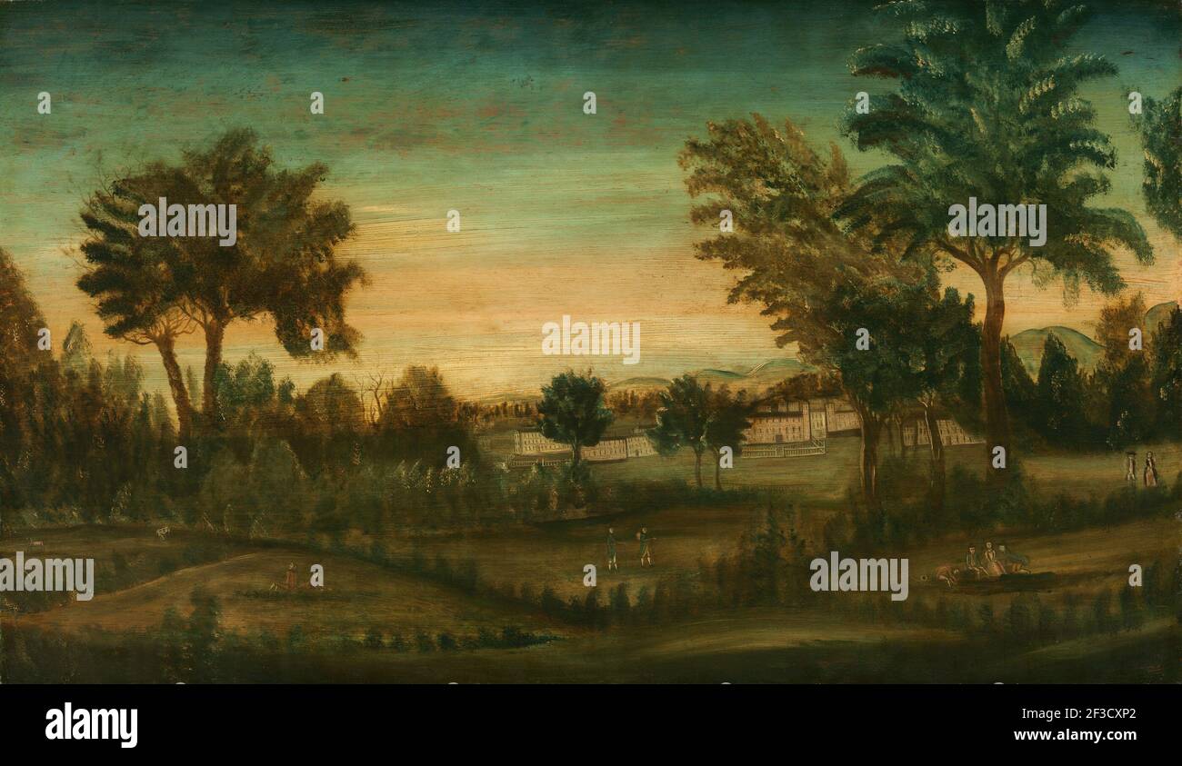 Landschaft mit Gebäuden, viertes Viertel 18th Jahrhundert. Stockfoto