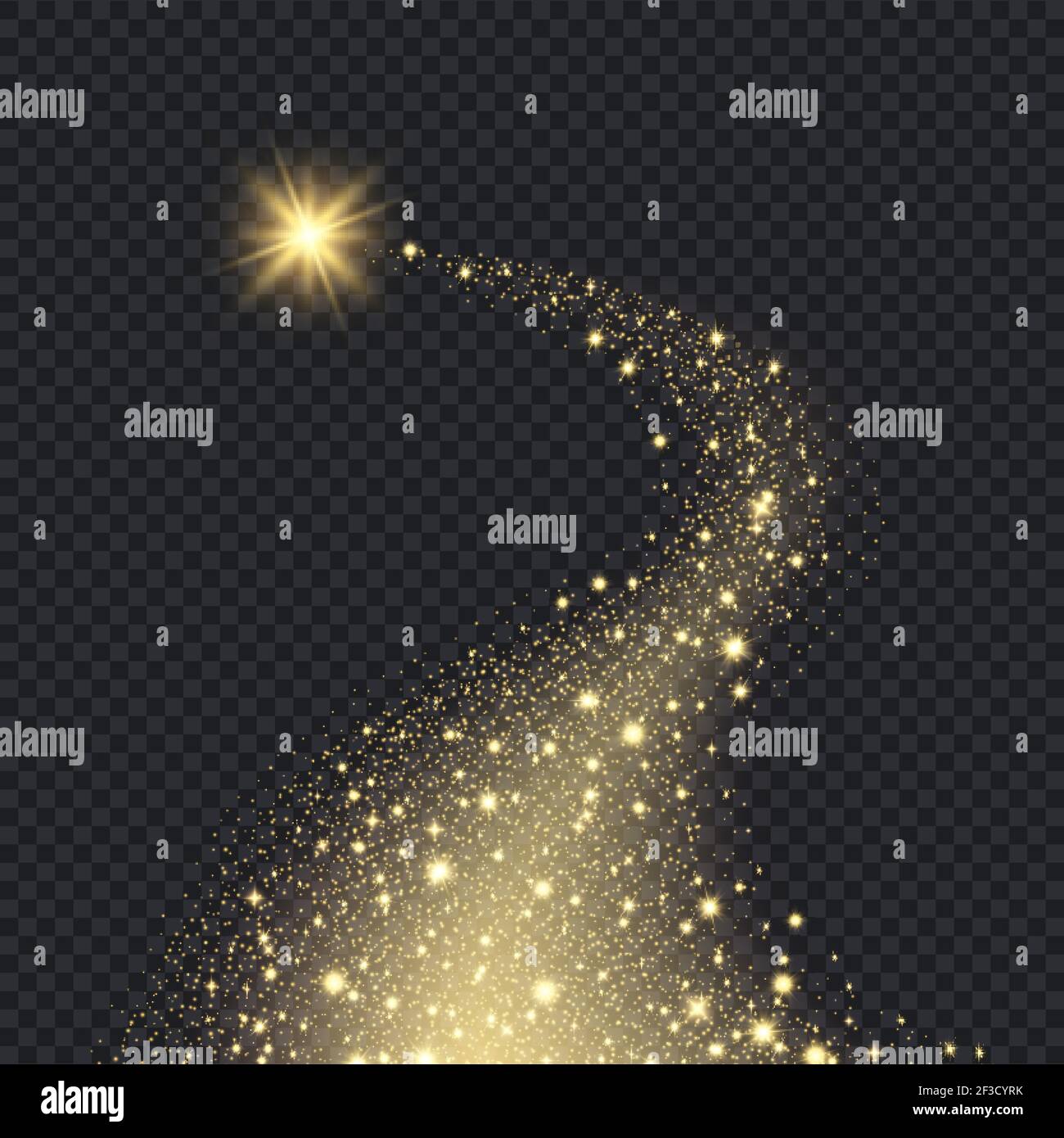 Magische realistische Sterne. Glühende Form von Funken Spirale Bewegung Grafik Bokeh Glitter fallenden goldenen Sternen Vektor Hintergrund Stock Vektor
