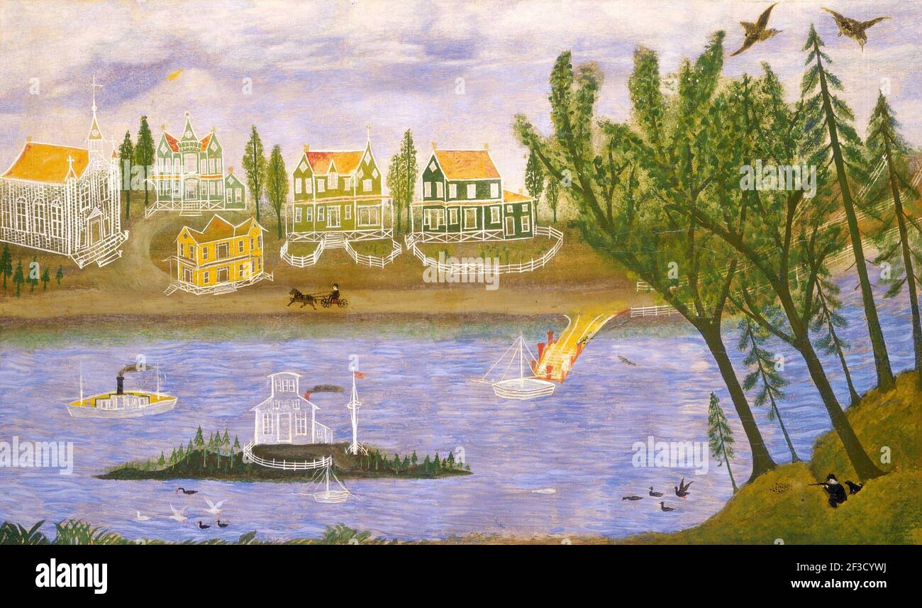 Dorf am Fluss, viertes Viertel 19th Jahrhundert. Stockfoto