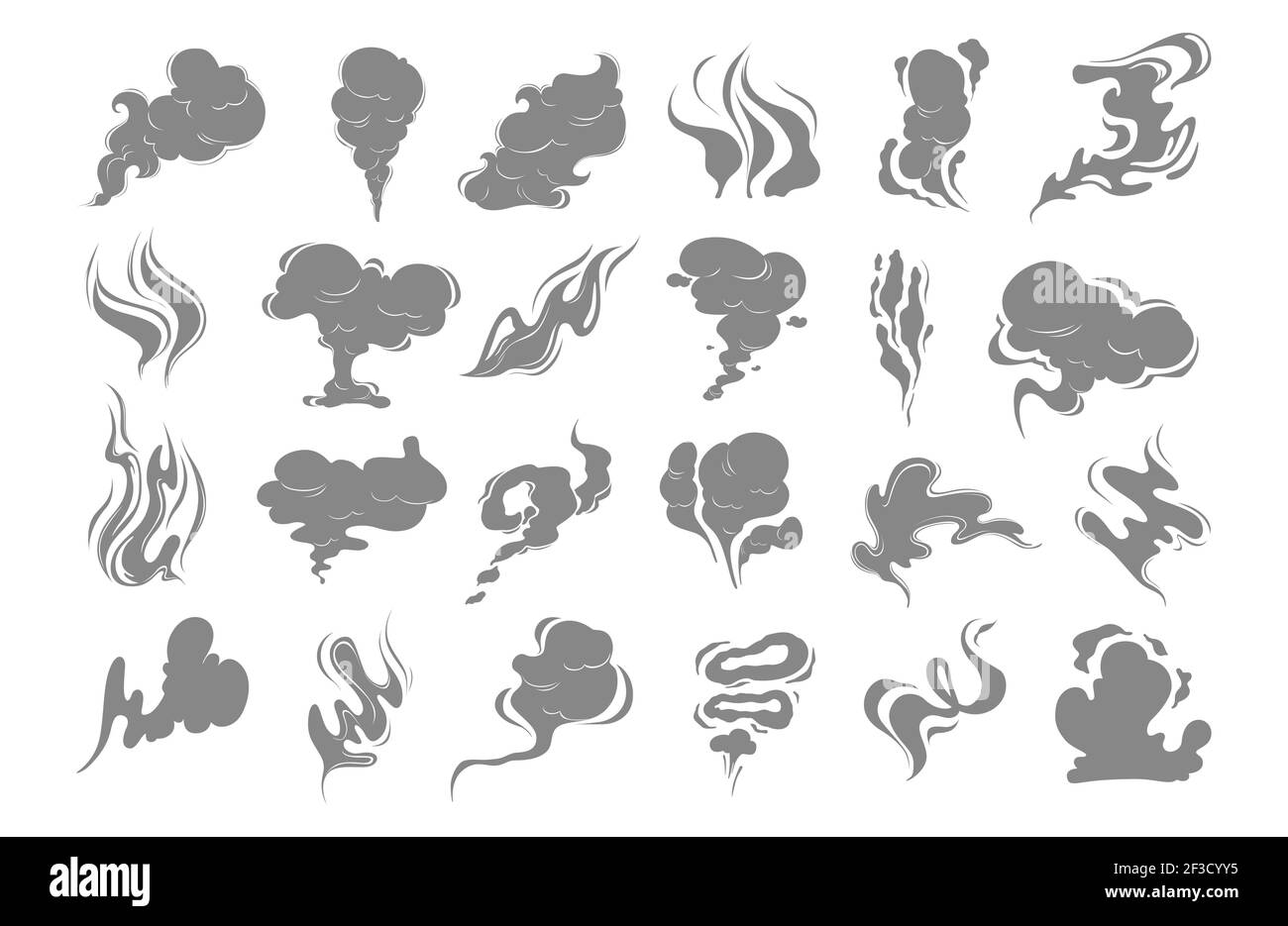 Smoke Clouds Silhouetten. Symbole für Vektordampf eingestellt. Dampfabbildung Stock Vektor