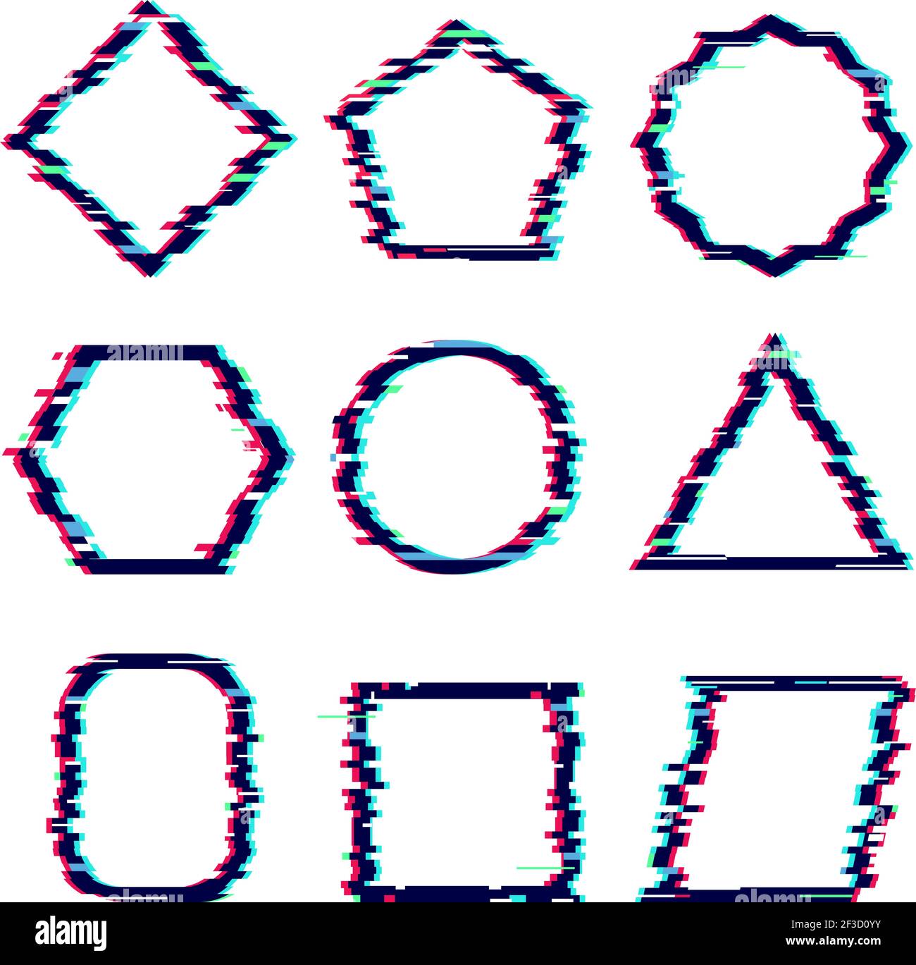 Glitch-Rahmen. Verzerrung rechteckige Cyber-Effekte beschädigt quadratische dynamische Hipster Vektor Grafik Formen Stock Vektor