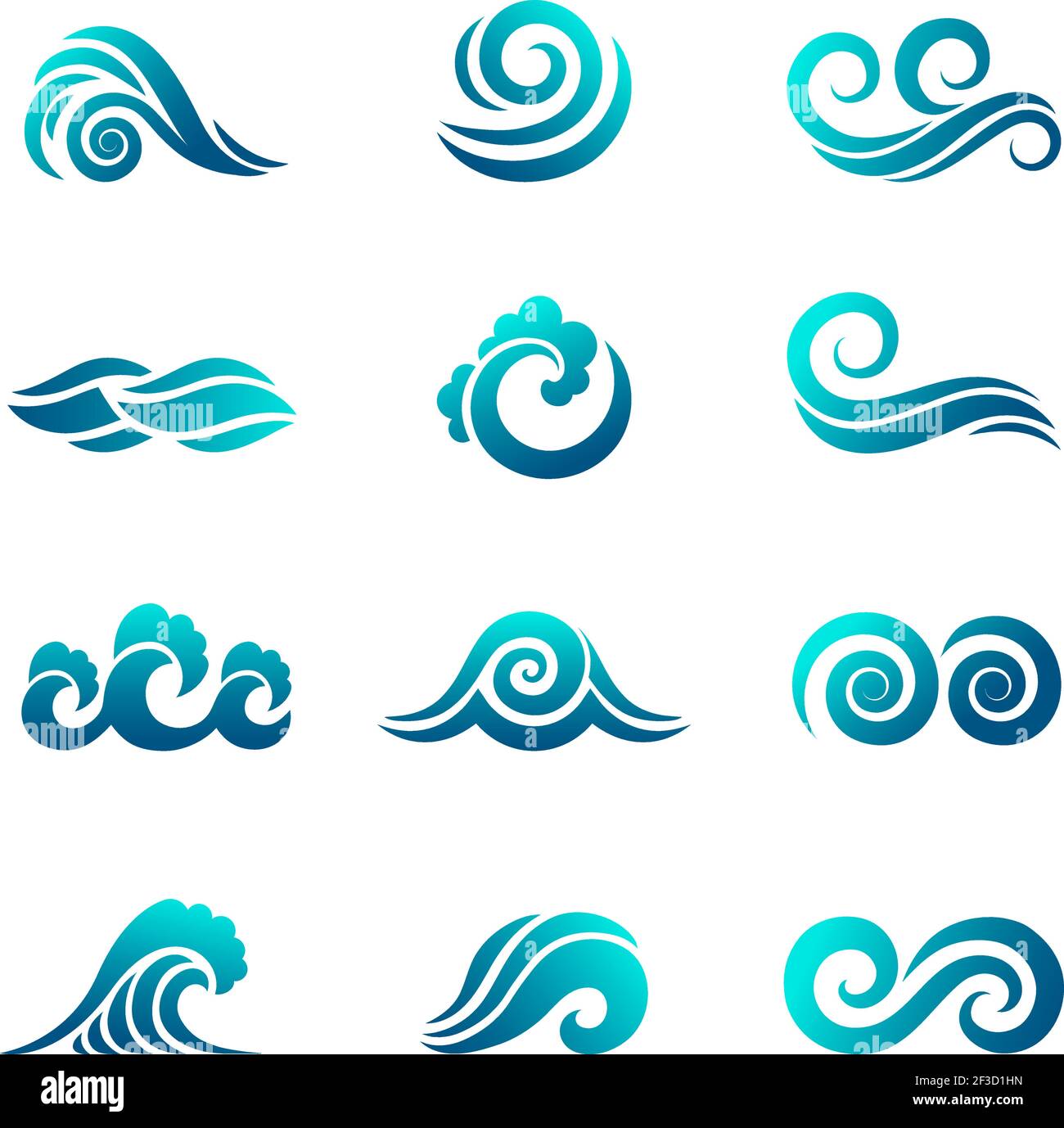 Stilisiertes Wellenlogo. Meer und Meer Wasser Grafiken fließende Welle Schwimmen Vektor Symbole Sammlung Stock Vektor