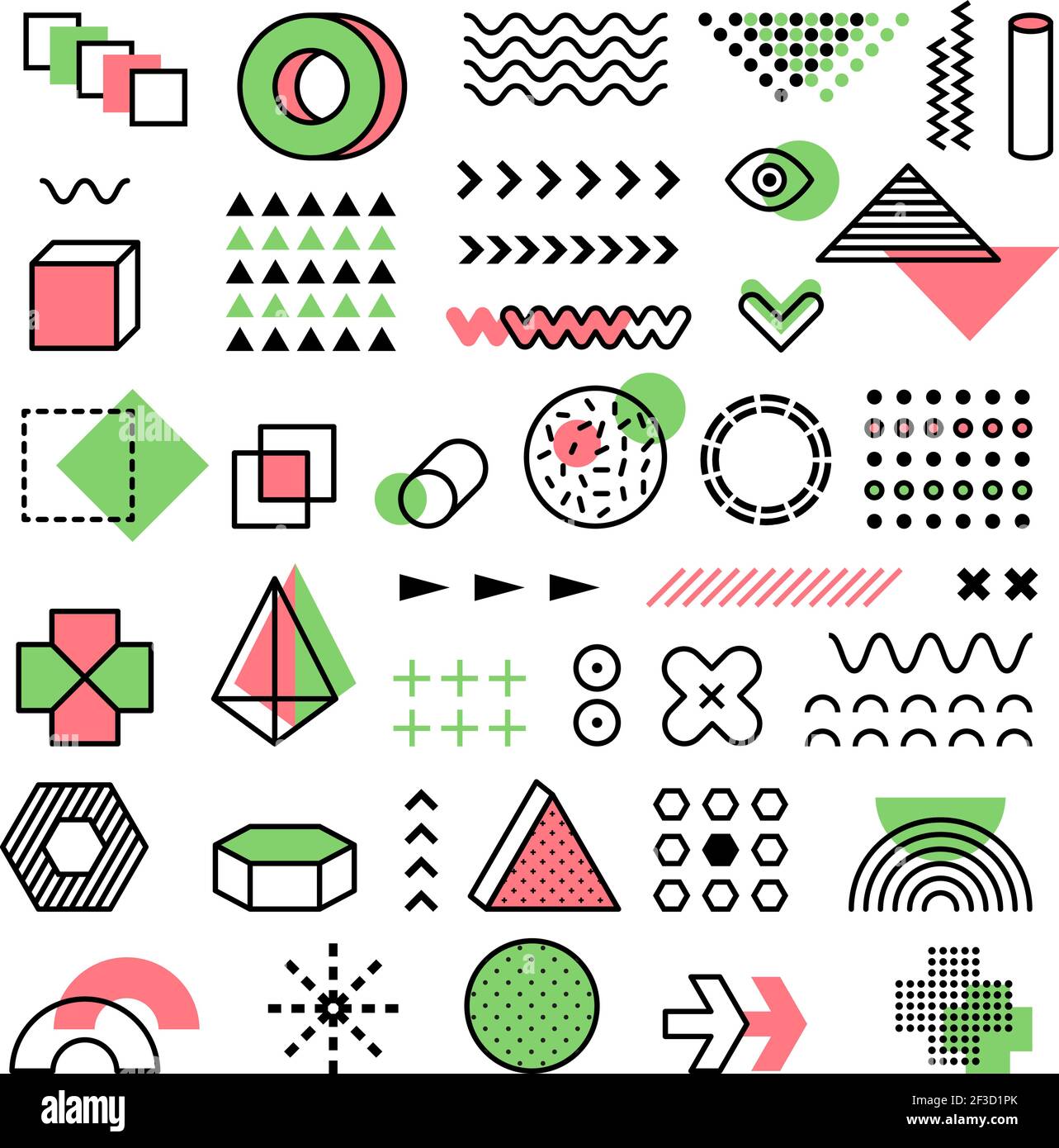 Memphis-Grafik. 90s Mode geometrische Linien Punkte Moderne Formen Dreiecke Vektor funkie memphis Formen Stock Vektor