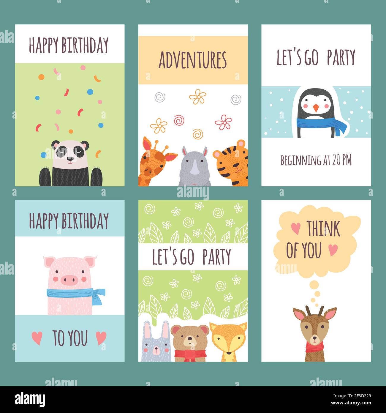 Niedliche Tierkarten. Design-Vorlagen mit Baby wilde Tiere Kinder Dusche Etiketten Poster Plakate Vektor Stock Vektor