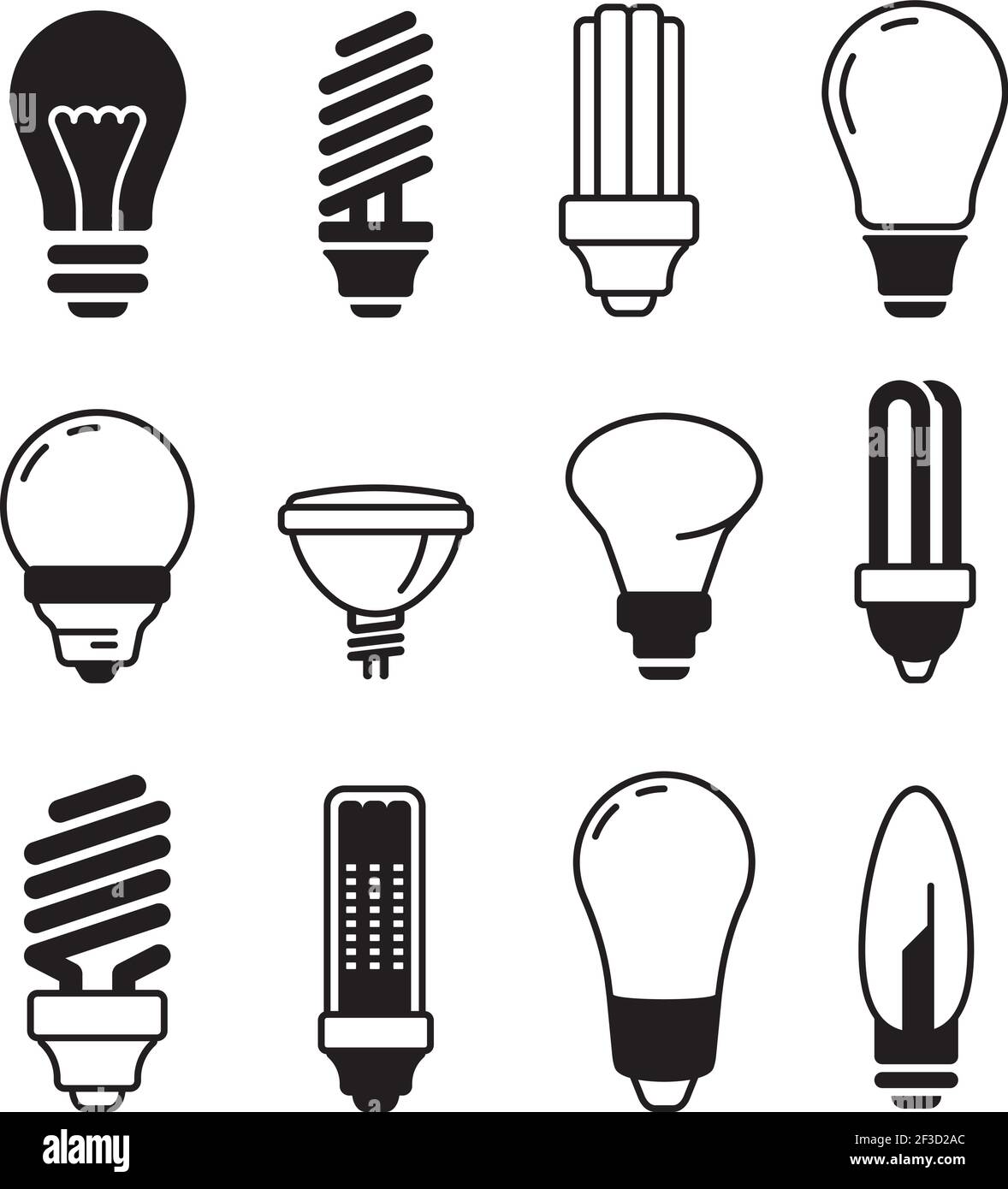 Leuchtensymbole. Licht Energie moderne Lampe Vektor-Glühbirne Sammlung Stock Vektor