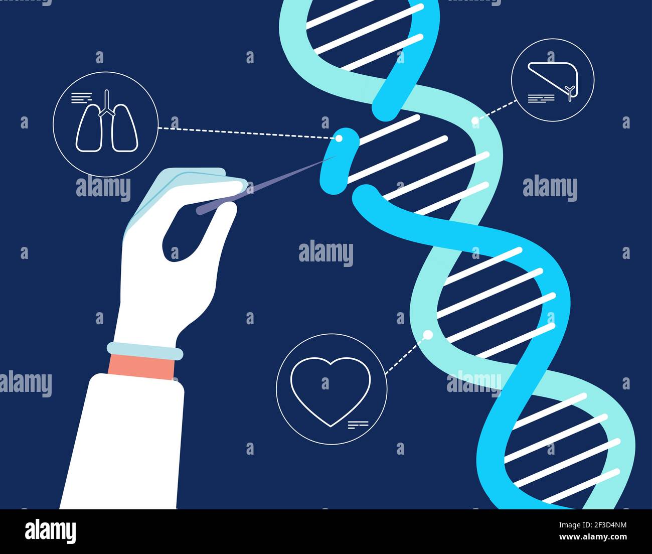 DNA-Analyse. Genom crispr Cas9 biochemische Farmacity Medizintechnik menschliche Genmutation Forschung Chromosomen Vektor Hintergrund Stock Vektor