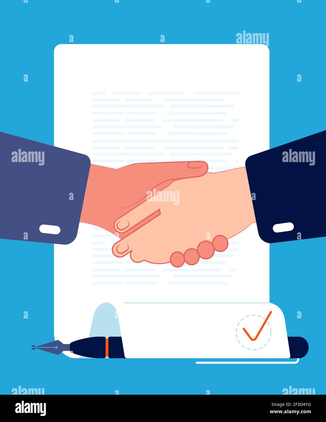 Contract Handshaking. Geschäftsmann Hände unterzeichnen Vertrag Corporate Partnerschaft Finanzierung und Investition Konzept Vektor flache Hintergrund Stock Vektor