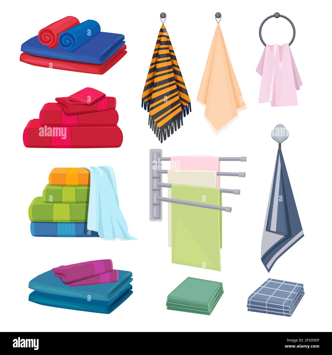 Küchentischtücher. Textil Baumwolle Stoffe farbige Decke Handtücher Hygiene Elemente Vektor Cartoon Kollektion Stock Vektor