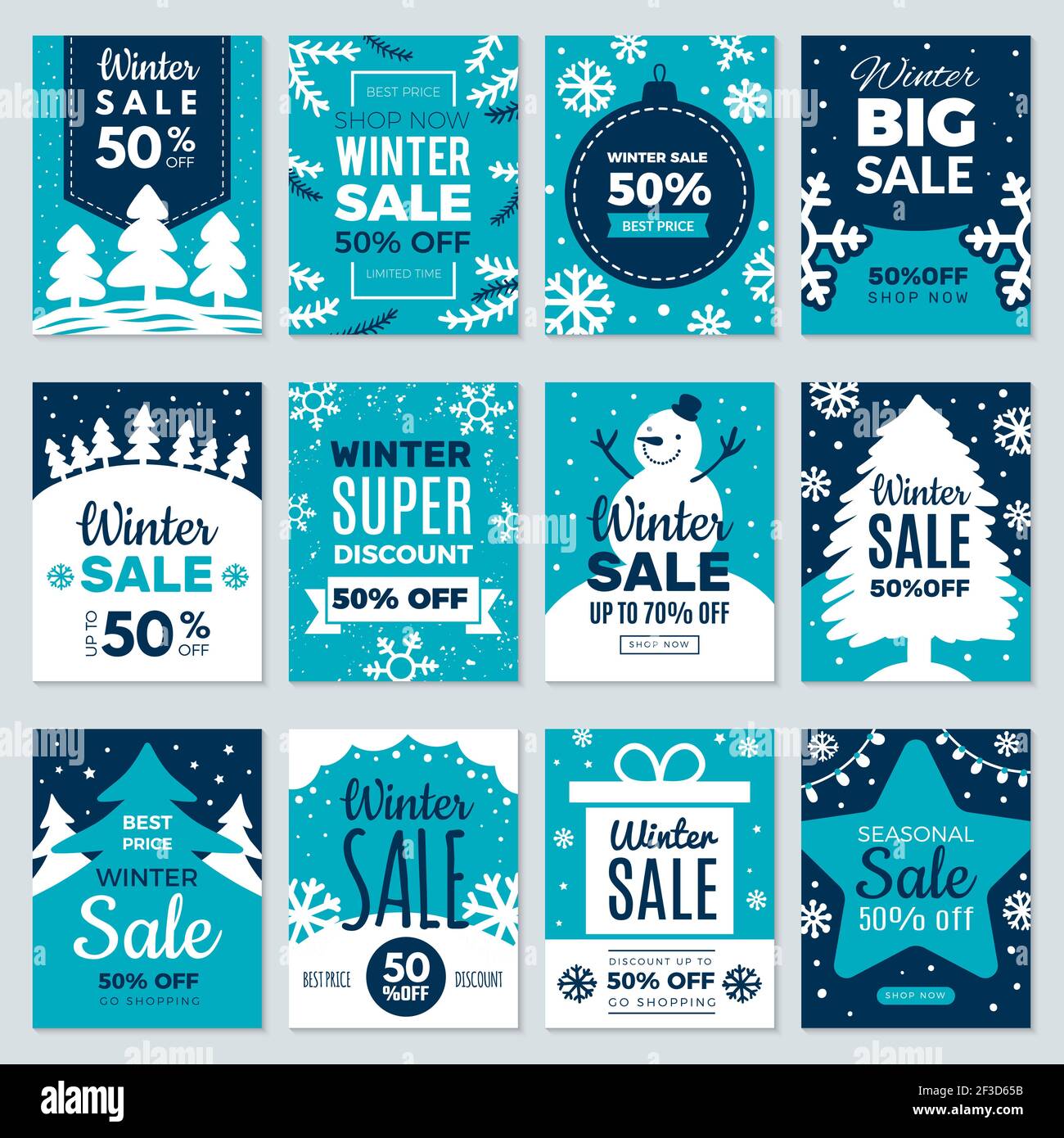 Weihnachtsangebot. Winter Werbeetiketten Karten Werbung Sonderangebote Saisonverkauf und perfekte Angebote Vektor-Karten Sammlung Stock Vektor