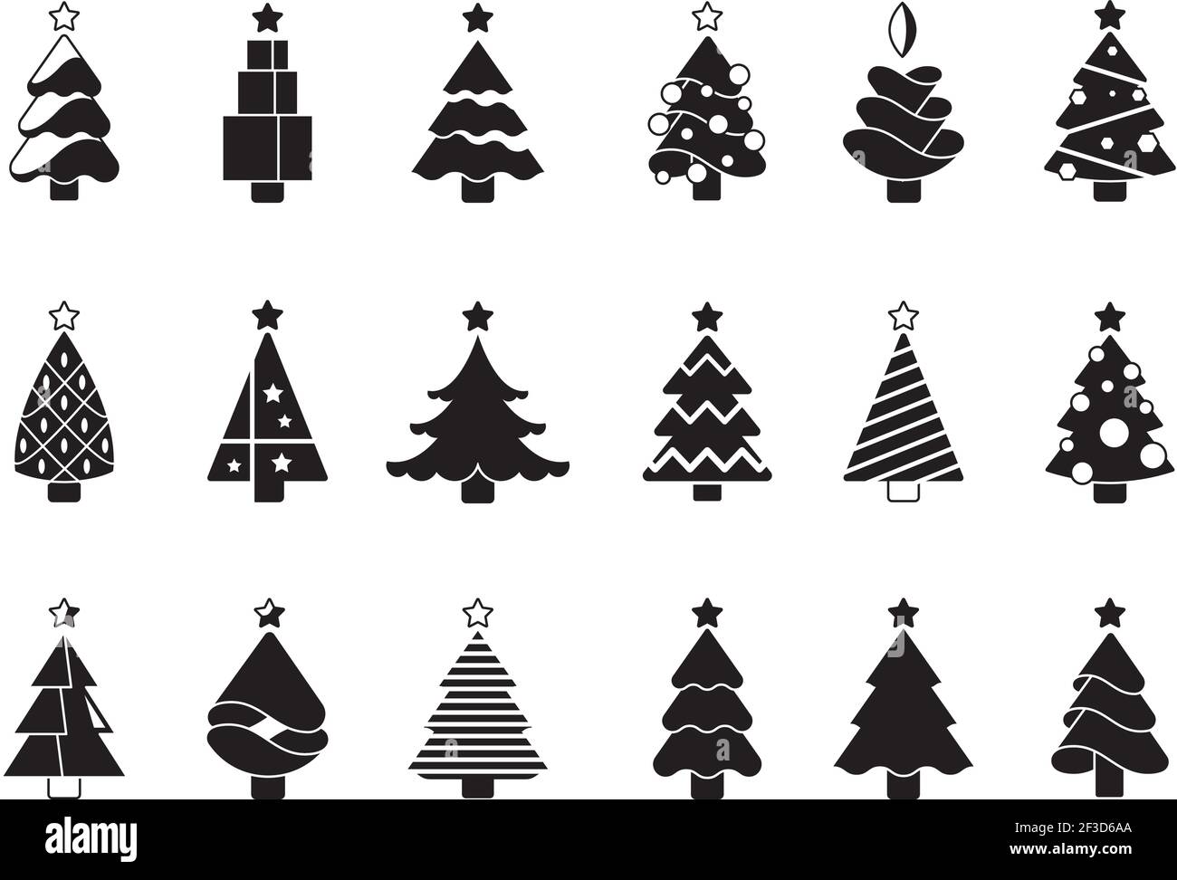 Weihnachtsbaum Silhouette. Einfache Symbole der Weihnachtsfeier original dekoriert Pflanzen Vektor-Symbol-Bilder Stock Vektor