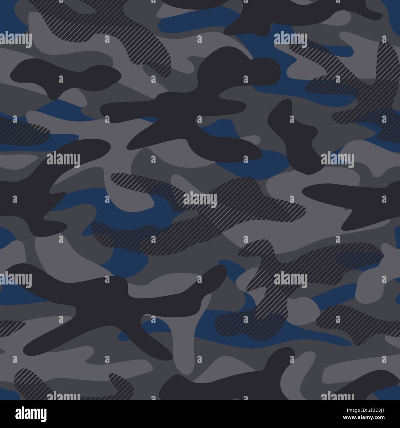 Grau Schwarz und Blau Urban Camouflage Vektor nahtlose Musterillustration. Camo-Print mit Streifen-Effekt für modisches Textil-Design. Stock Vektor