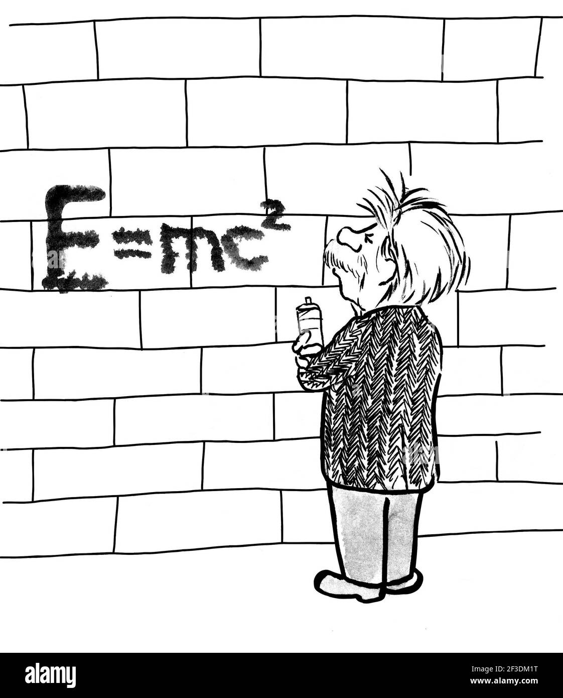 Einstein ist die Lösung seiner großen Energie Gleichung mit Spray lackiert Graffiti. Stockfoto
