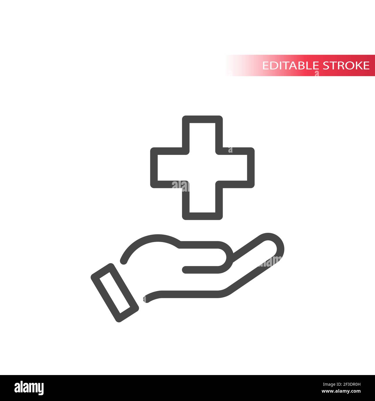 Hand und medizinische Querlinien-Vektor-Symbol. Gesundheitssymbol, bearbeitbarer Strich. Stock Vektor