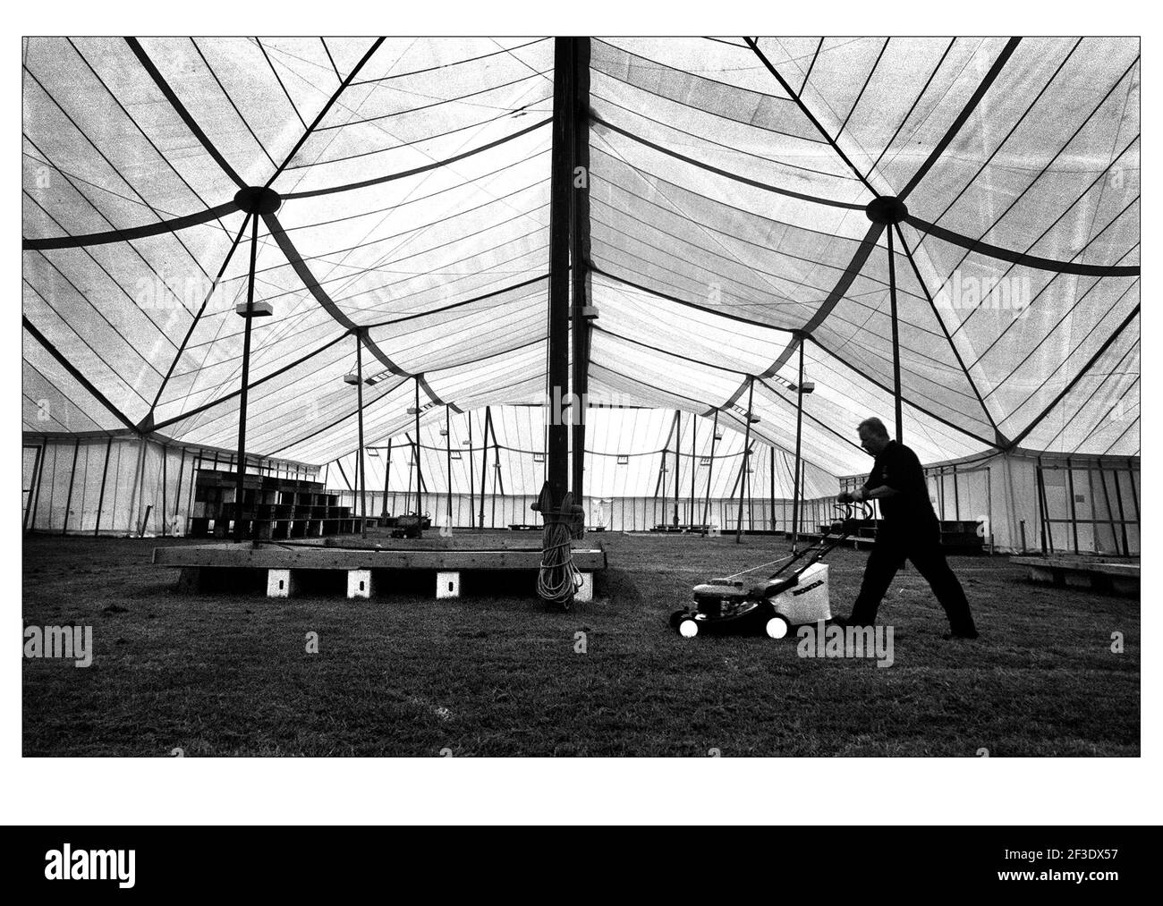 Rasenmähen in einem Festzelt Juni 2000at das Hampton Court Flower Show für die Öffentlichkeit zugänglich Stockfoto
