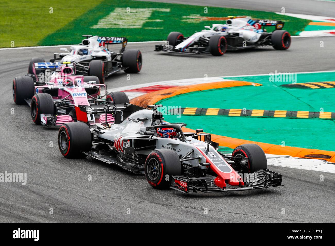 08 GROSJEAN Romain (Fra), Haas F1 Team VF-18 Ferrari, 31 OCON Esteban (Fra), Racing Point Force India F1 VJM11, Aktion 2018 Formel 1 FIA Weltmeisterschaft, Italien Grand Prix, in Monza von august 30 bis september 2 - Foto Florent Gooden / DPPI Stockfoto