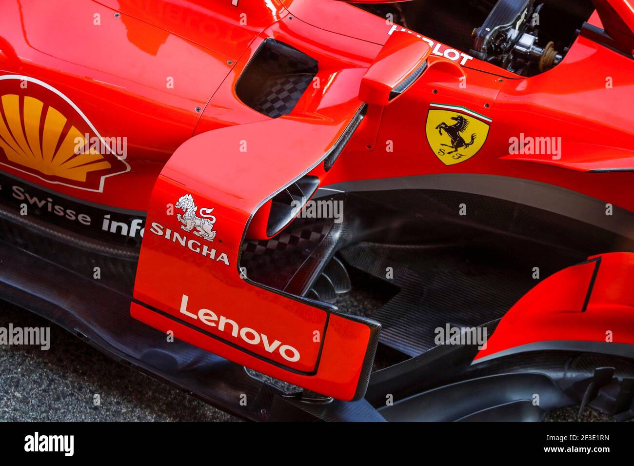 Details der Seitenpods und Barge Boards der Scuderia Ferrari SF71H, Mechanische Details während der Formel 1 Wintertests 2018 in Barcelona, Spanien von Februar 26 bis März 01 - Foto Florent Gooden / DPPI Stockfoto