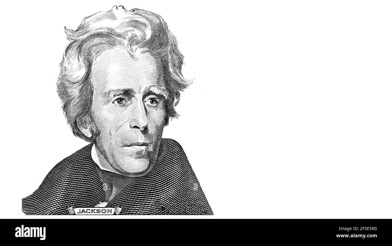 Andrew Jackson Schnitt von 20 Dollar Banknote für Design-Zwecke Stockfoto