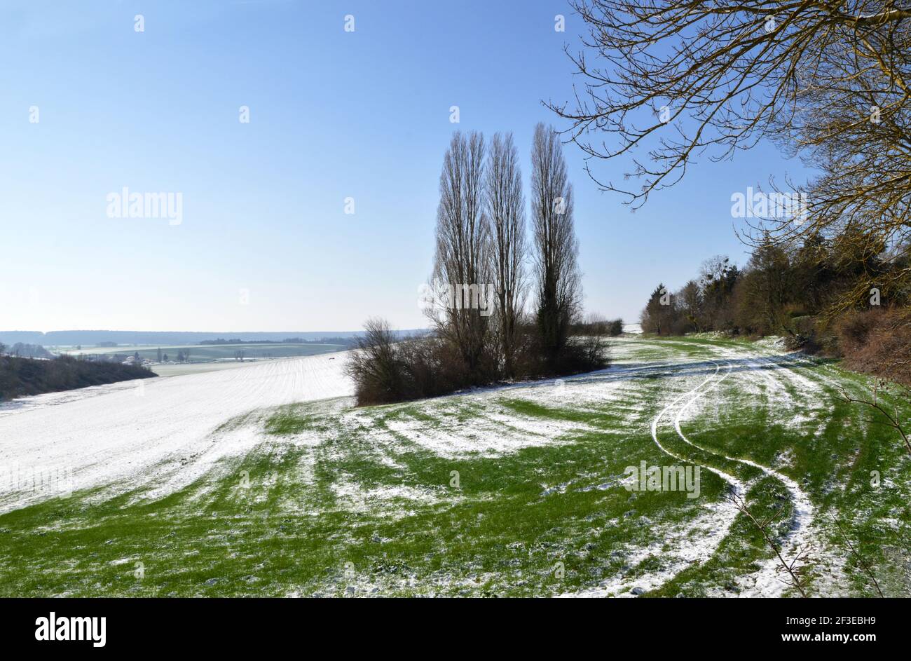 Schöne verschneite Landschaft in der Landschaft nach Schneefall im Winter Stockfoto