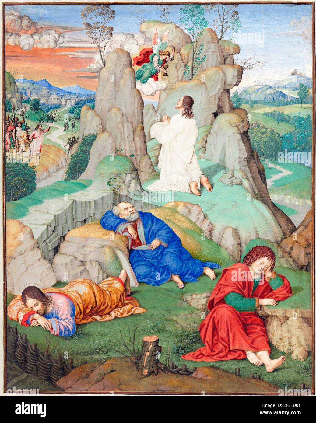 Ganzseitige Miniatur: Die Agonie im Garten von Timoteo Viti (italienisch, 1469-1523), um 1490-1500 Stockfoto