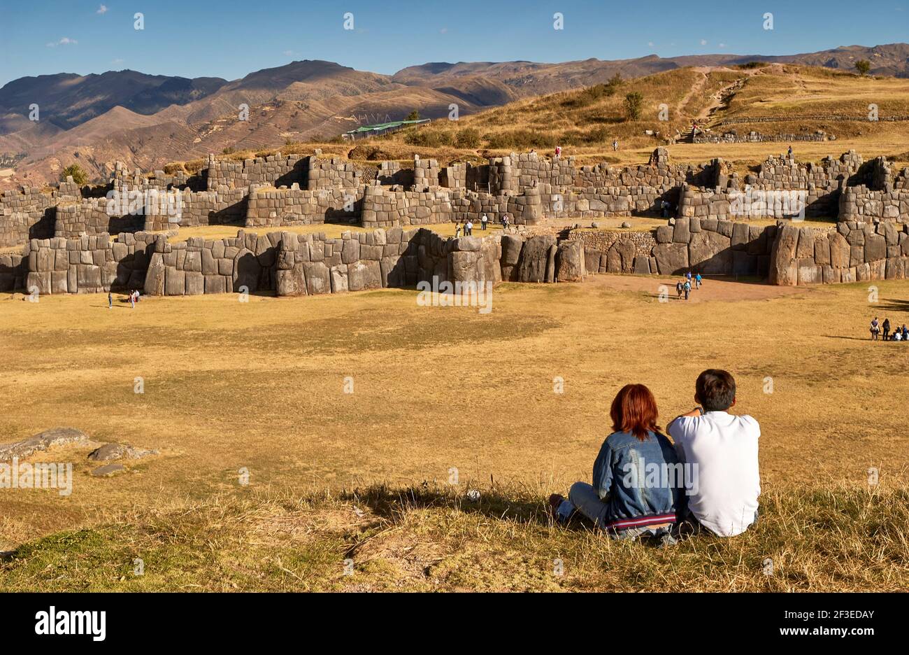Riesige Mauern der Inka-Festung Saqsayhuaman, in der Nähe von Cusco, Peru, Südamerika Stockfoto
