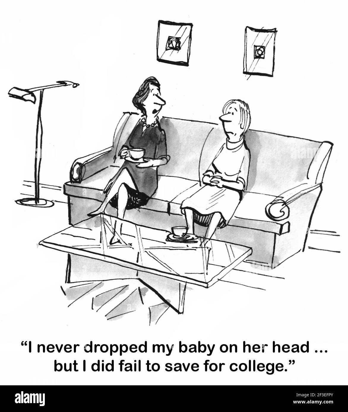 Frau gibt Freund zu, dass sie nicht für die College-Kosten ihres Kindes sparen. Stockfoto