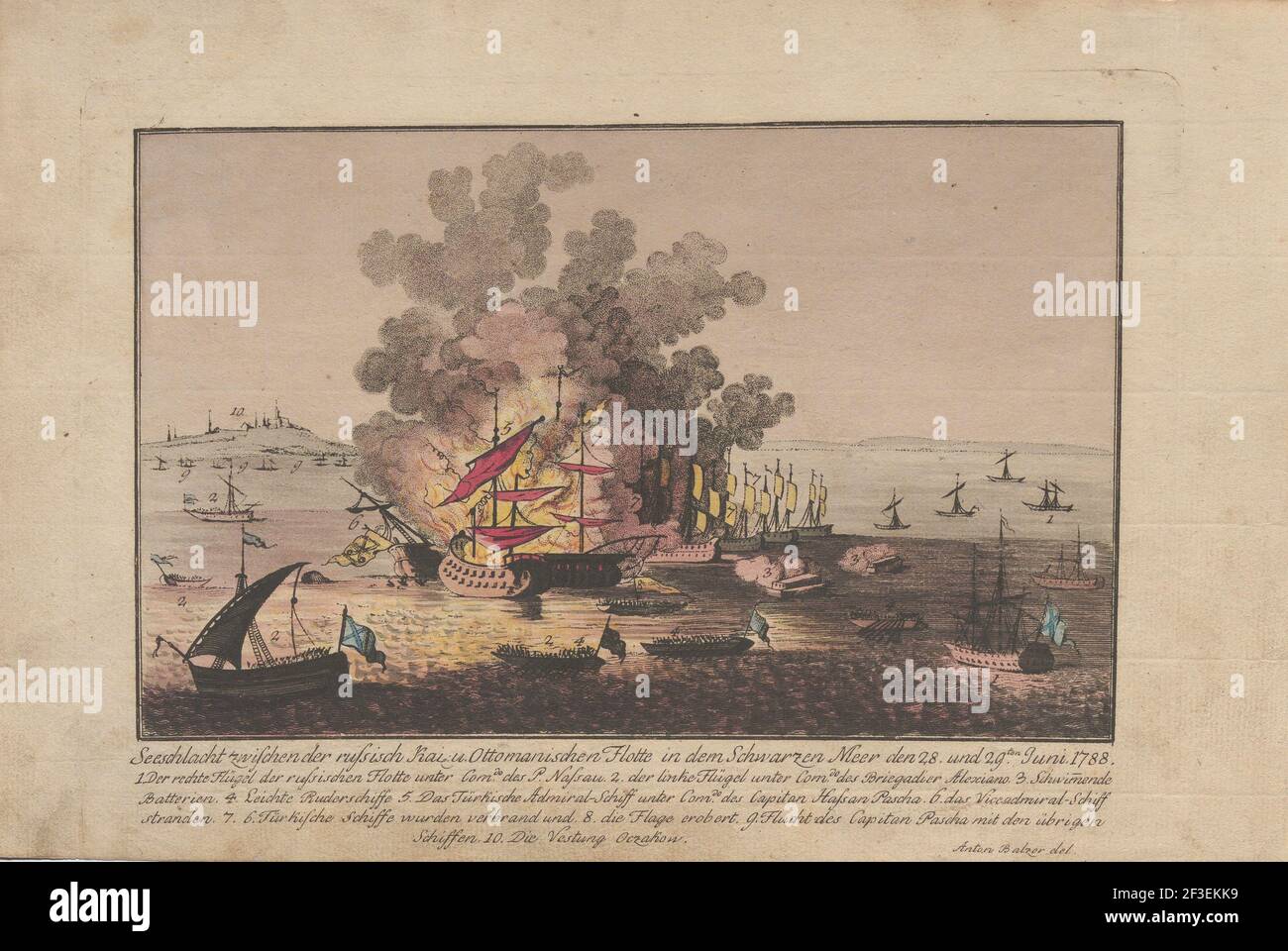 Seeschlacht zwischen der russischen und osmanischen Flotte im Schwarzen Meer am 28. Und 29. Juni 1788, 1788. Private Sammlung. Stockfoto